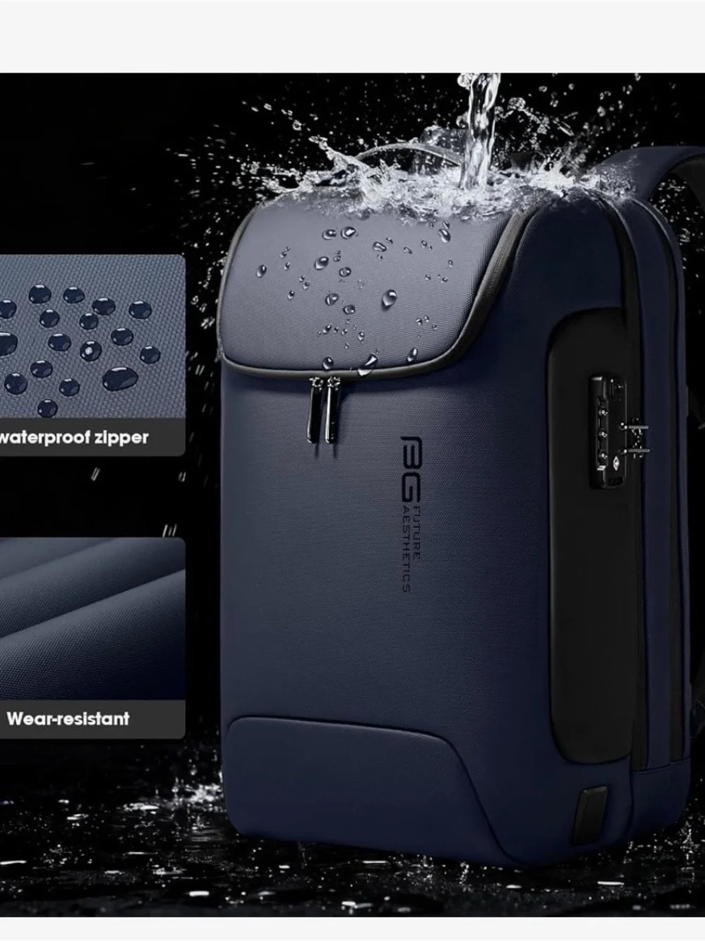 Bange BG Aesthetics Blue Men's Anti-Theft Business Backpack with USB Port NWT